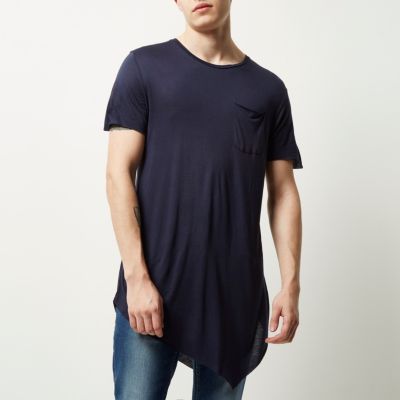 Navy draped asymmetric longline t-shirt